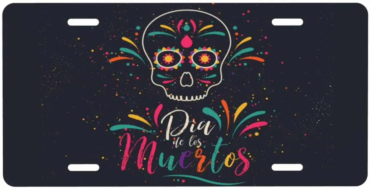 

Car Front License Plate Skull Mexican License Plate Decorative Vanity Tag Metal Car Plate Novelty Aluminum Home Decor