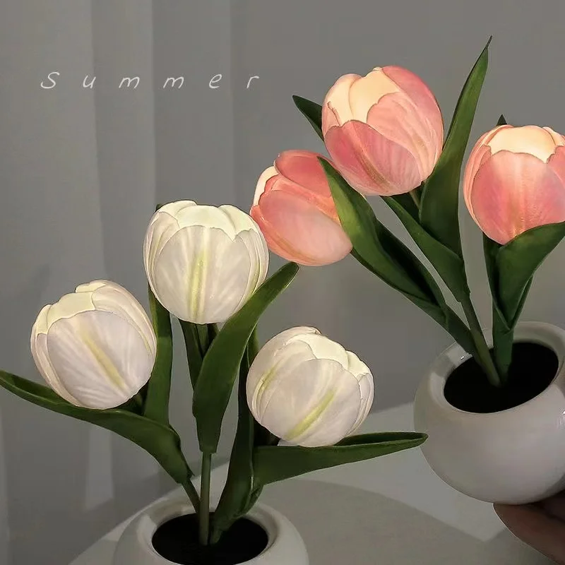 

Искусственная настольная лампа, ночник в виде тюльпана, искусственный цветок, украшение для дома, лампа для создания атмосферы, романтический подарок в горшке для офиса, комнаты, бара, кафе