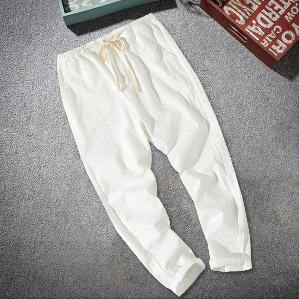 

Trendy Men Pants Solid Color Drawstring Temperament Lace-up Straight Pants