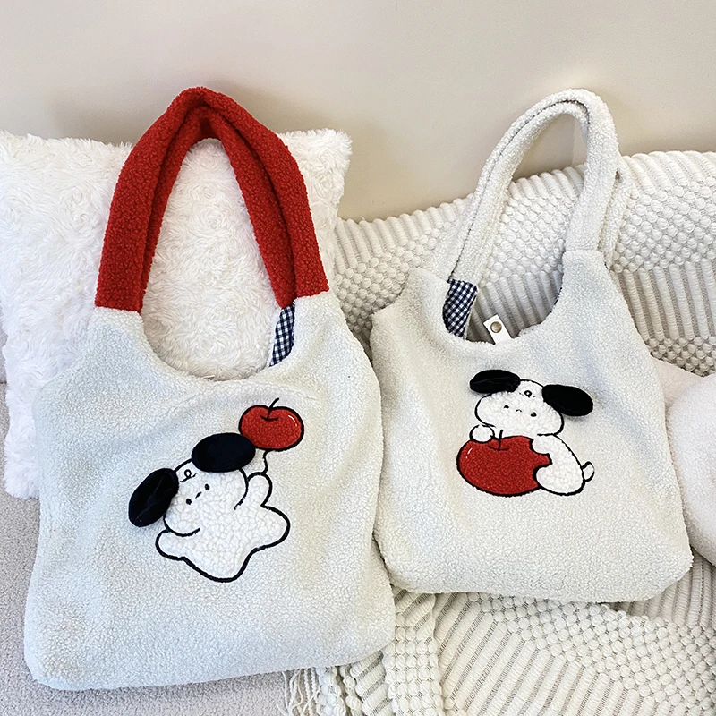 Женская тканевая сумка на плечо Lamb Like Apple Puppy плюшевая холщовая большая