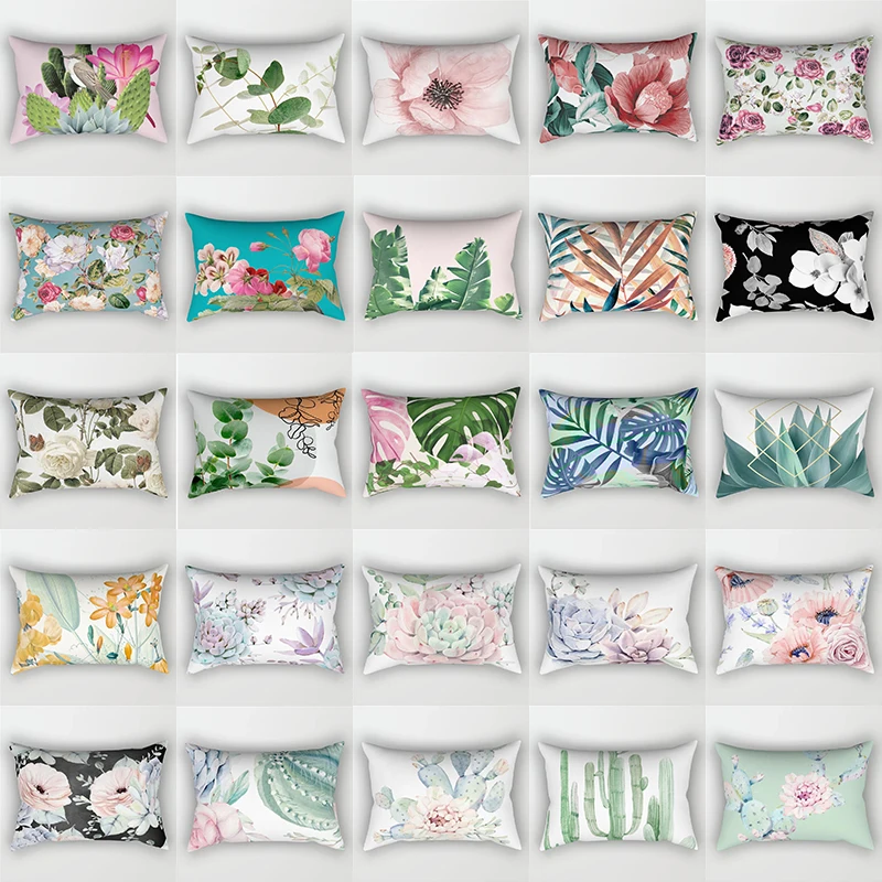 

30x50cm Green Tropical Foliage Plant Pillow Cover Cactus Flower Cushion Cover Modern Bohemian Car Sofa Living Room Home Decor