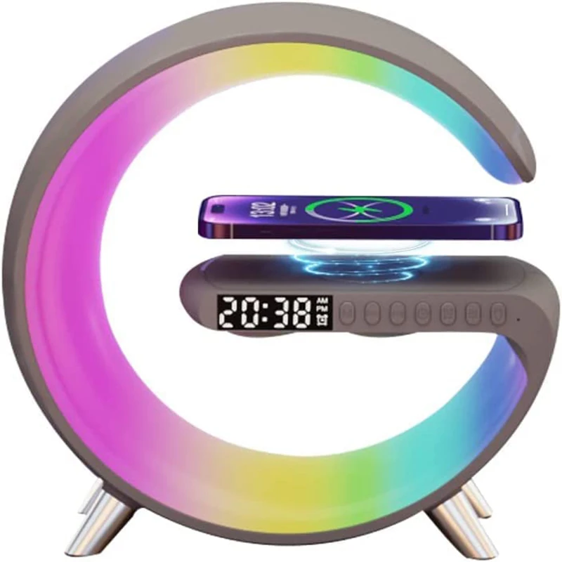 

LED App Control RGB Night Light Atmosphere Lamps Digital Alarm Clock Speaker Wireless Charger Children Sleep Bedroom Decoration