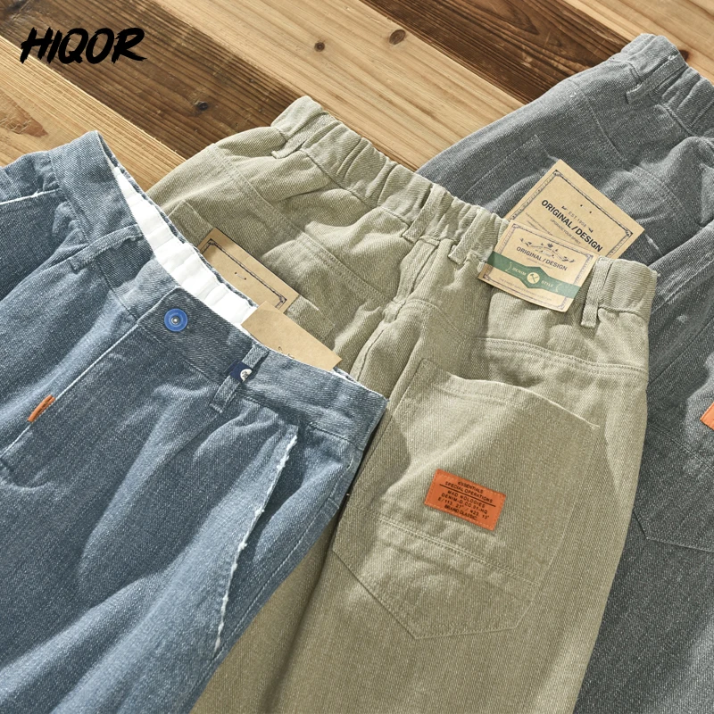 

HIQOR Fashion Vintage Pants Mens Washed Cargo Work Pant 100% Cotton High Quality Casual Overalls Classic khaki Stright Trousers