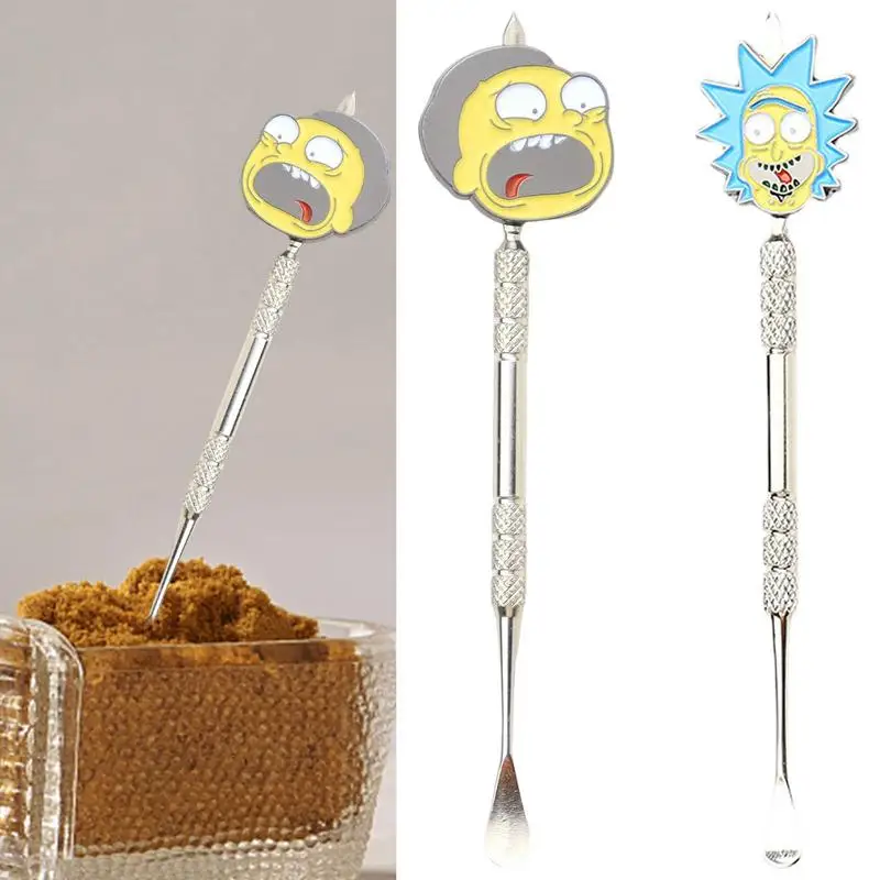 Carving Tool Cartoon Badge Stainless Steel Spoon Spatula Cleaning Stick Smoking Pipe Accessories Oil Burner Wax Tobaccos Tools