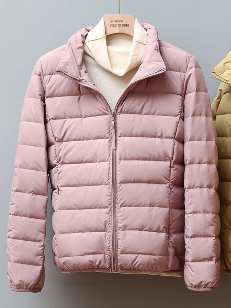 

FTLZZ Winter Women 90% White Duck Down Coat Casual Stand Collar Zipper Jacket Female Thick Warm Solid Outwear