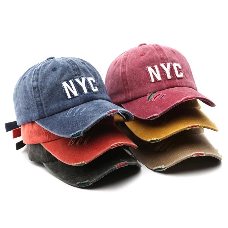

Retro Washed Cotton Baseball Cap Men Women Letter Embroidery NYC Hip Hop Hat Unisex Spring Summer Adjustable Snapback Sports Cap