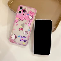 bandai hello kitty cartoon kawaii cream cat soft phone cases for iphone 13 12 11 pro max xr xs max 8 x 7 full body cover shells