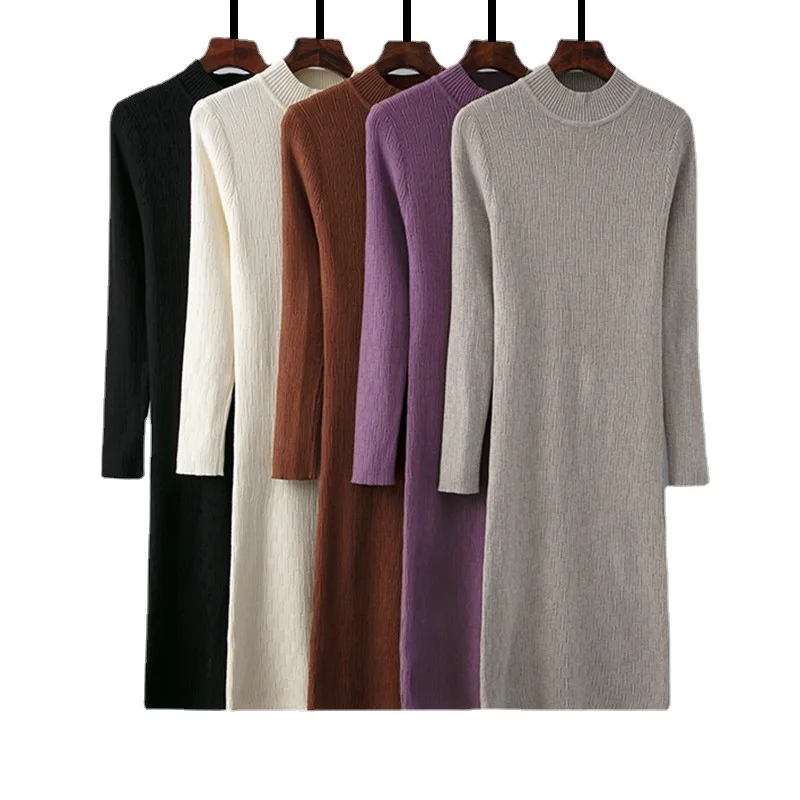 

Облегающее женское трикотажное платье-свитер на осень и зиму, элегантное платье в рубчик для женщин, повседневные однотонные платья миди