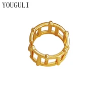 trendy jewelry metallic golden silvery color metal rings geometric hollow open thick plated women rings for party wedding gift