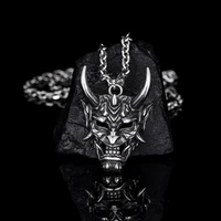 gothic stainless steel devil prajna mask pendant necklace punk hip hop retro men devil necklace chain jewelry gift wholesale