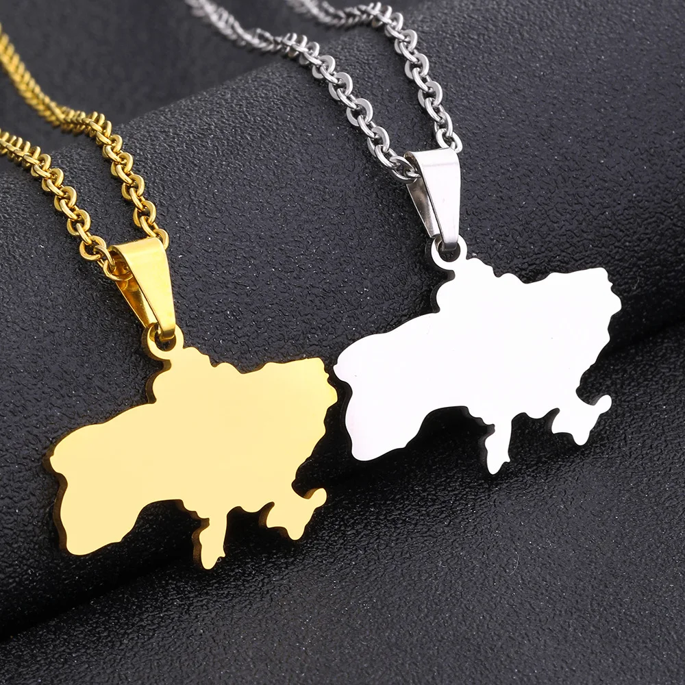 

2022 New Fashion Men Women Simple Ukraine Map Outline Pendant Stainless Steel Necklace Unisex Ukraine Map Outline Necklace