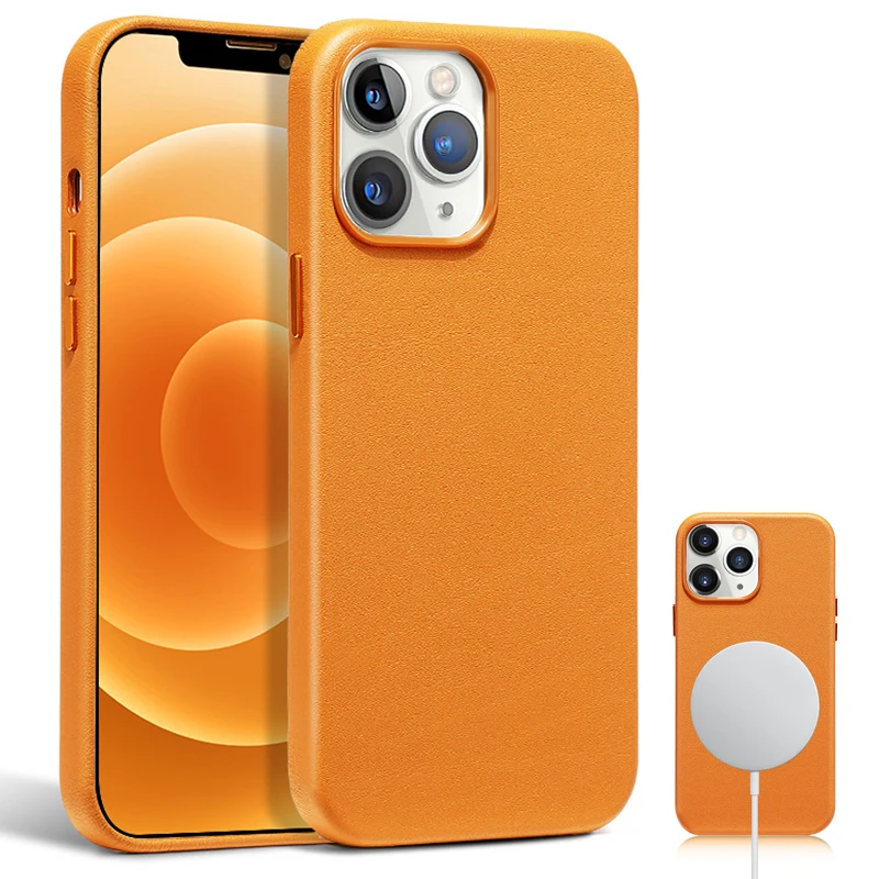 

Чехол со встроенными магнитами для iPhone 13 Pro Max, чехол из натуральной кожи премиум-класса с поддержкой беспроводной зарядки, тонкий нескользя...