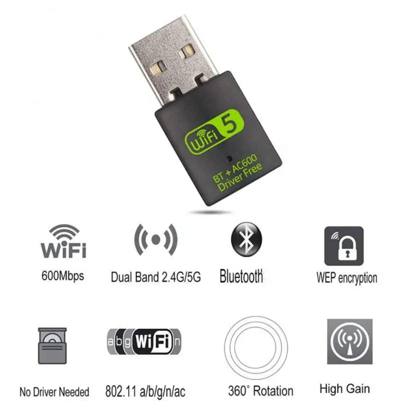 

Mini Dual Band 2.4/5.8ghz Usb Wifi Adapter Adapter 2in1 Dongle Driver Free Wireless Wlan Receiver 600mbps