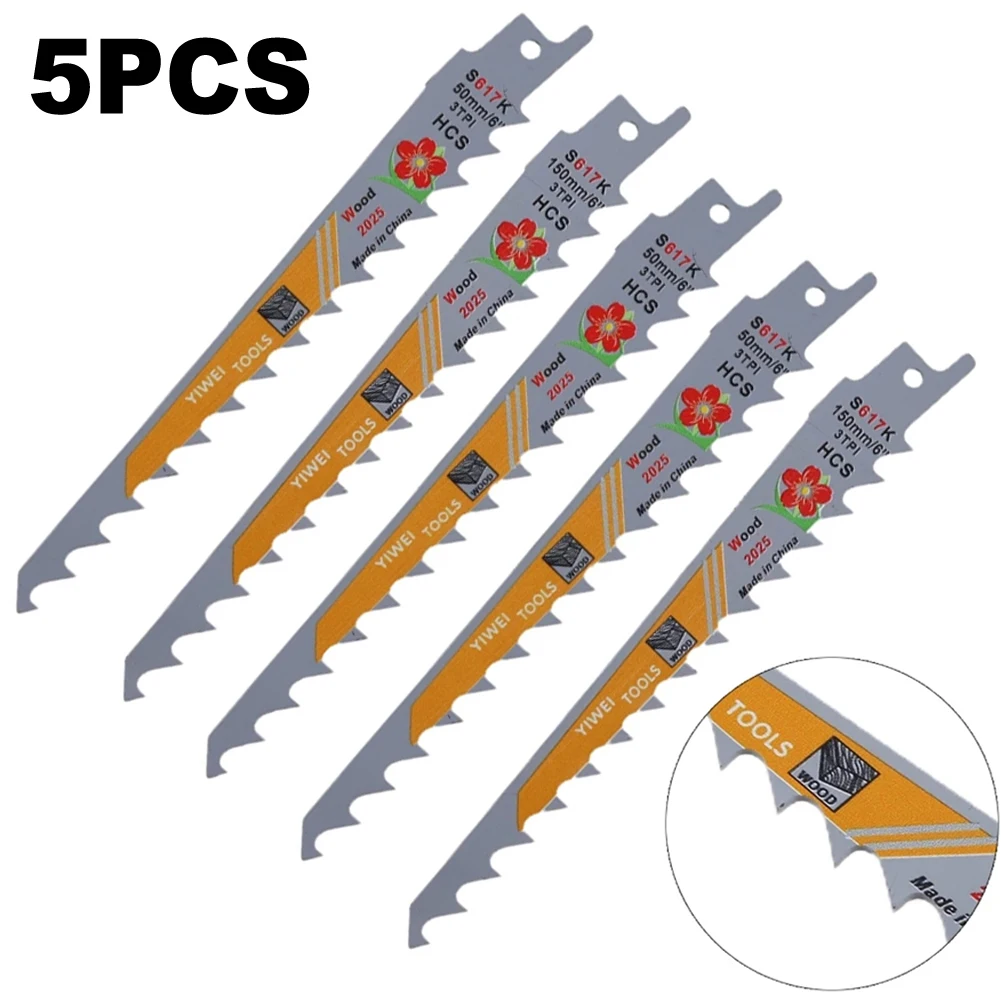 

5pcs S617K 150mm HCS Saw Blade Reciprocating Curve Saw Blade Power Cutting Tool For Aviation Furniture Railway Shipbuilding