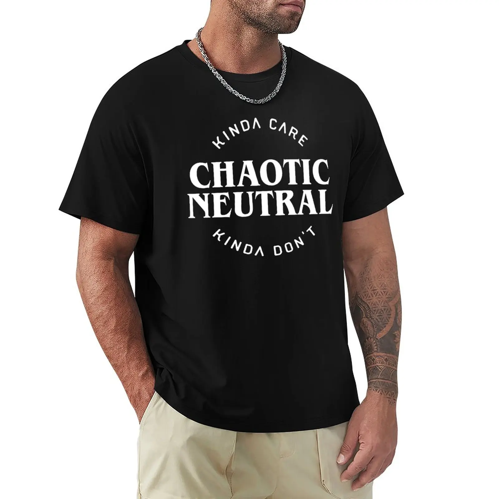 

Chaotic Neutral Alignment Kinda Care Kinda Don't Funny Quotes T-Shirt Tees T Shirts For Men Graphic