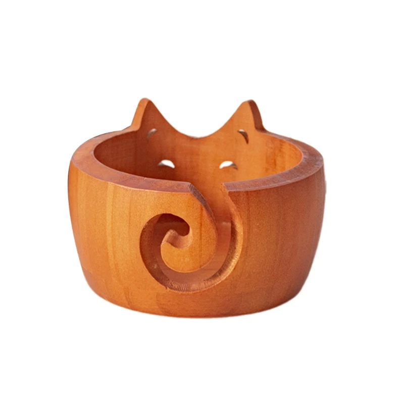 Чаша для хранения пряжи вязания крючком деревянная миска с резными отверстиями