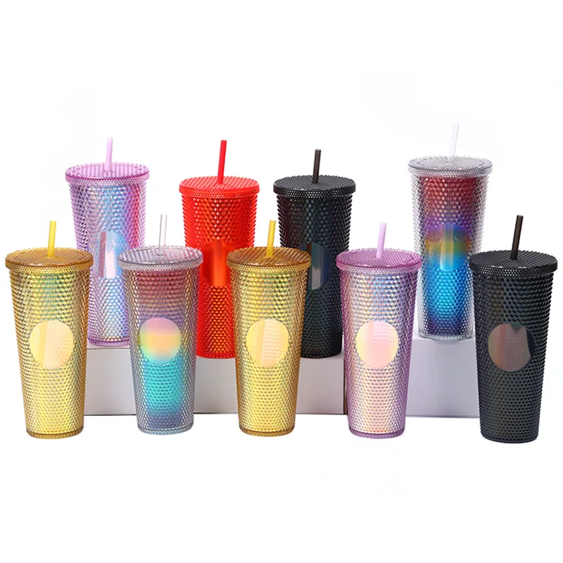 

Diamond Radiant Cup Gradient Color Large Capacity Studded Water Cup Transparent Plastic Durian Cup Tumbler with Straw Coffee Mug
