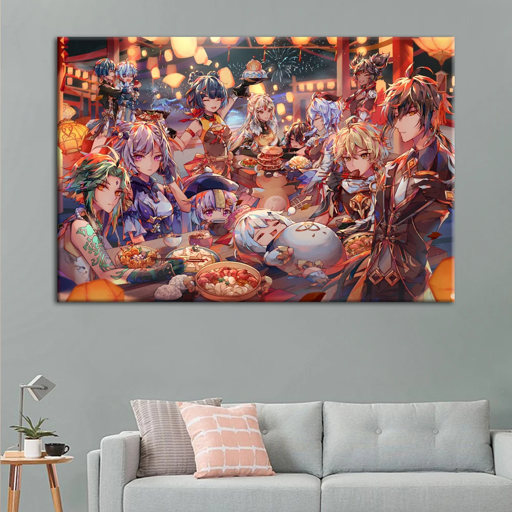 

Genshin Impact Anime Poster HD Prints Classic Painting Decoration Modern Living Room Bar Cafe Decor Art Cartoon Wall Canvas