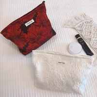 cotton floral women makeup travel bag fabric cosmetic organizer case zipper phone pencil clutch large girl beauty storage pouchs