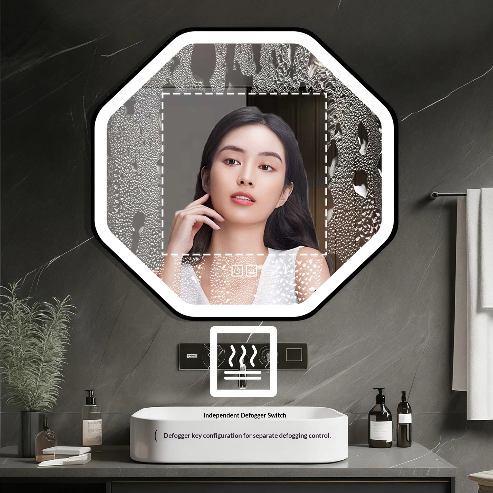 Зеркало для макияжа LED, 50 см, восьмиугольное, IP44, 110-220В, с защитой от запотевания, сенсорным диммированием, 3 цветовые температуры, настенное крепление, алюминиевая рама, золото, белый, черный (art.: 3920dbeef85ae) - 3920dbeef85ae