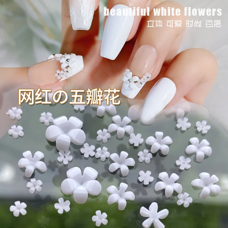 

1 Bag White Acrylic Flower 3D Nail Charms Mixed Size Nails Rhinestones Gold Silver Gem Manicure Nail Art Decoration Accessories