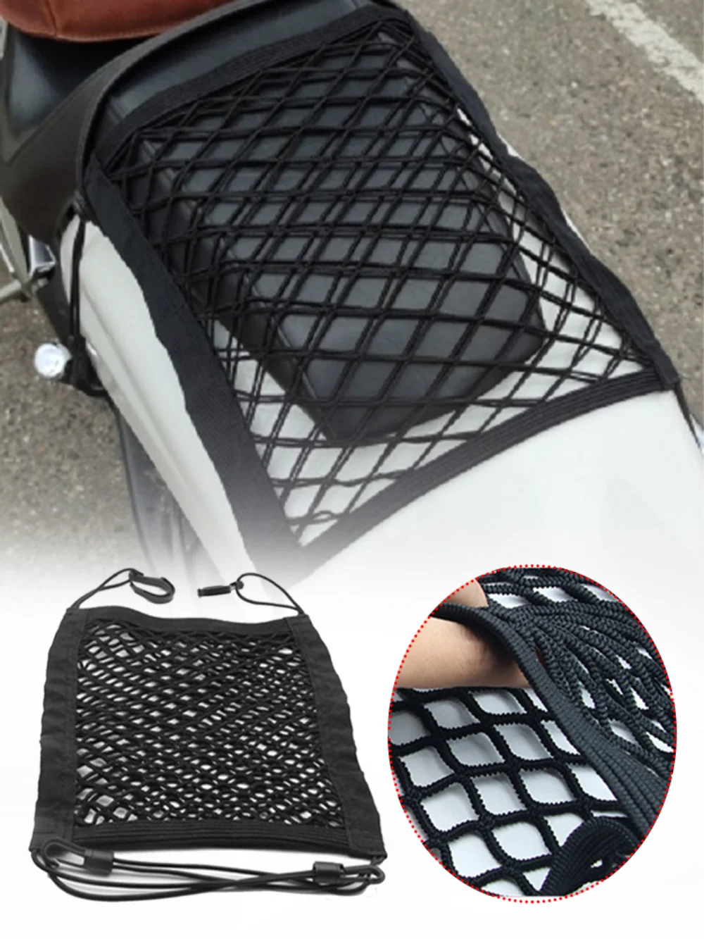 

25x30cm Motorcycle Accessories Helmet Luggage Bags Hook Hold Net Scooter Mesh Fuel Tank Pocket Dirt Pit Bike Storage Equipaje