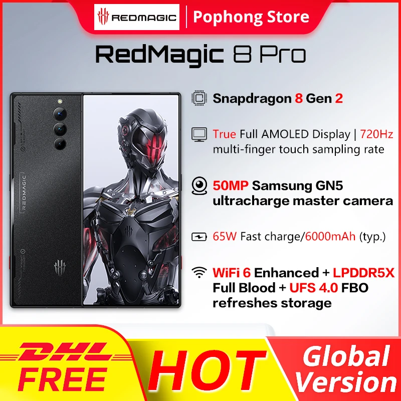 Global Version Nubia Redmagic 8 Pro Gaming Mobile Phone 6.8'' 120Hz AMOLED Snapdragon 8 Gen 2 65W super fast charge 6000mAh NFC