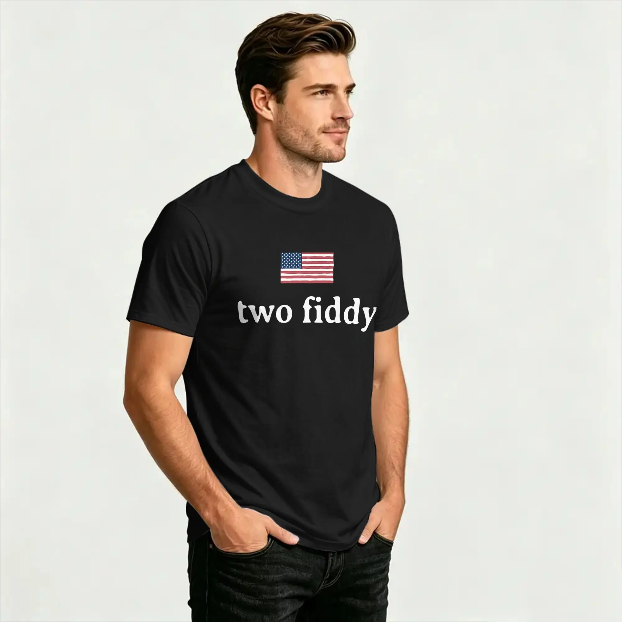 Фото Футболка Two Fiddy 2 Fiddy к 250-летию, к 4 июля, летняя винтажная футболка, хлопковая хипстерская футболка для мужчин, повседневная одежда №5