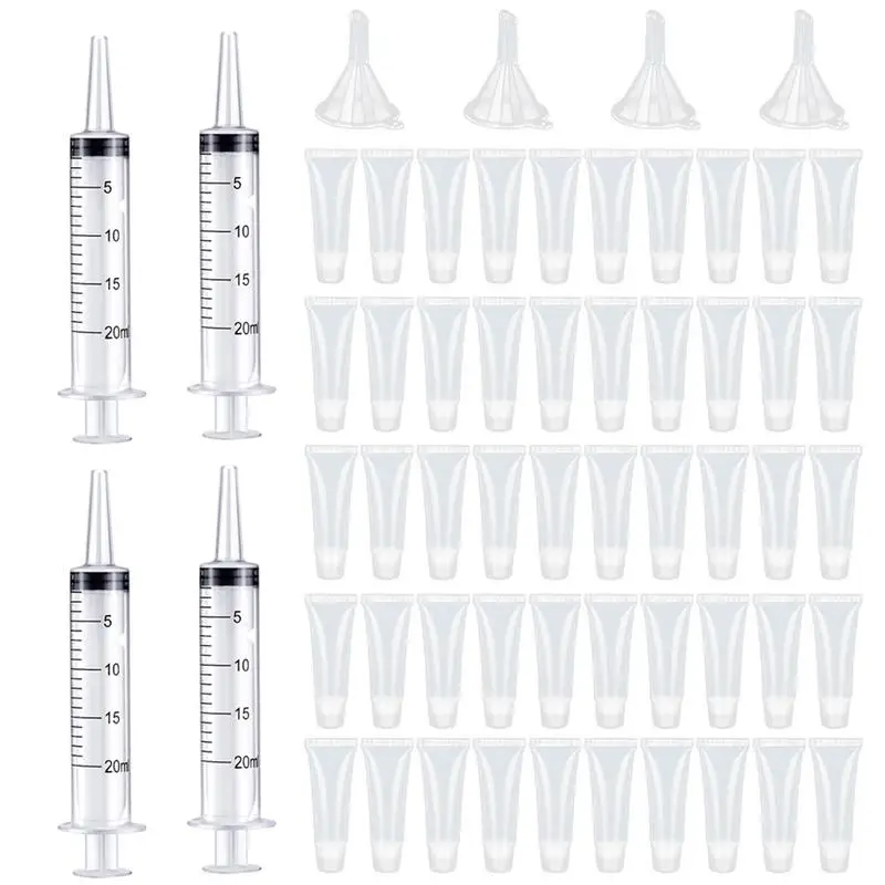 

Тюбики для блеска для губ пустые 10 мл, мини прозрачные косметические контейнеры для губ с шприцом для самостоятельного изготовления блеска для губ, 50 шт. милых сжимаемых тюбиков