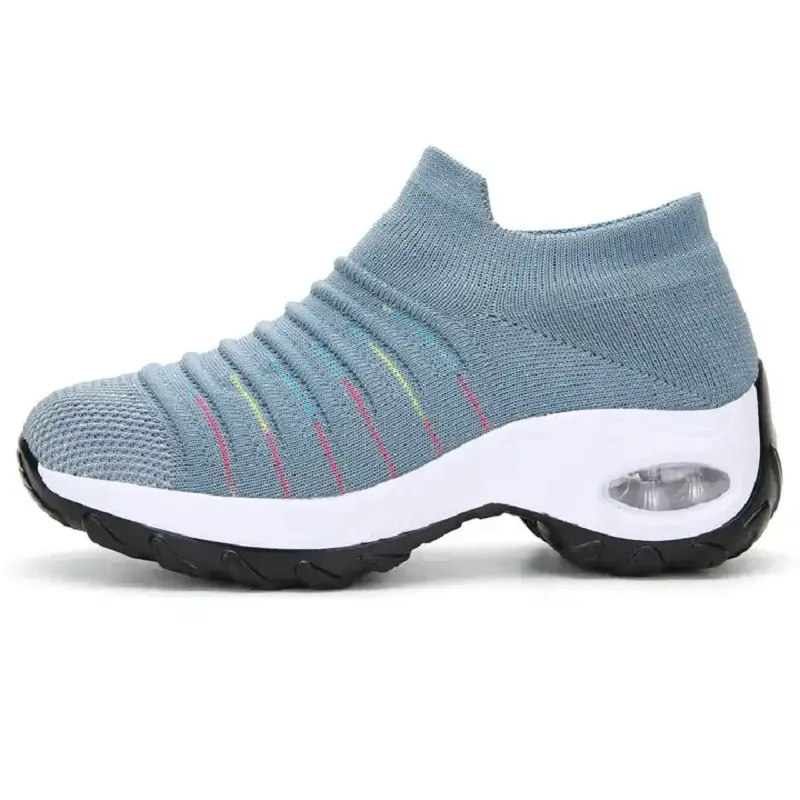 Women Tennis Shoes Air Cushion Sports SuperSoft High Heels Mesh Slip-on Female Sock Footwear Outdoor Thick Bottom Woman Sneakers
