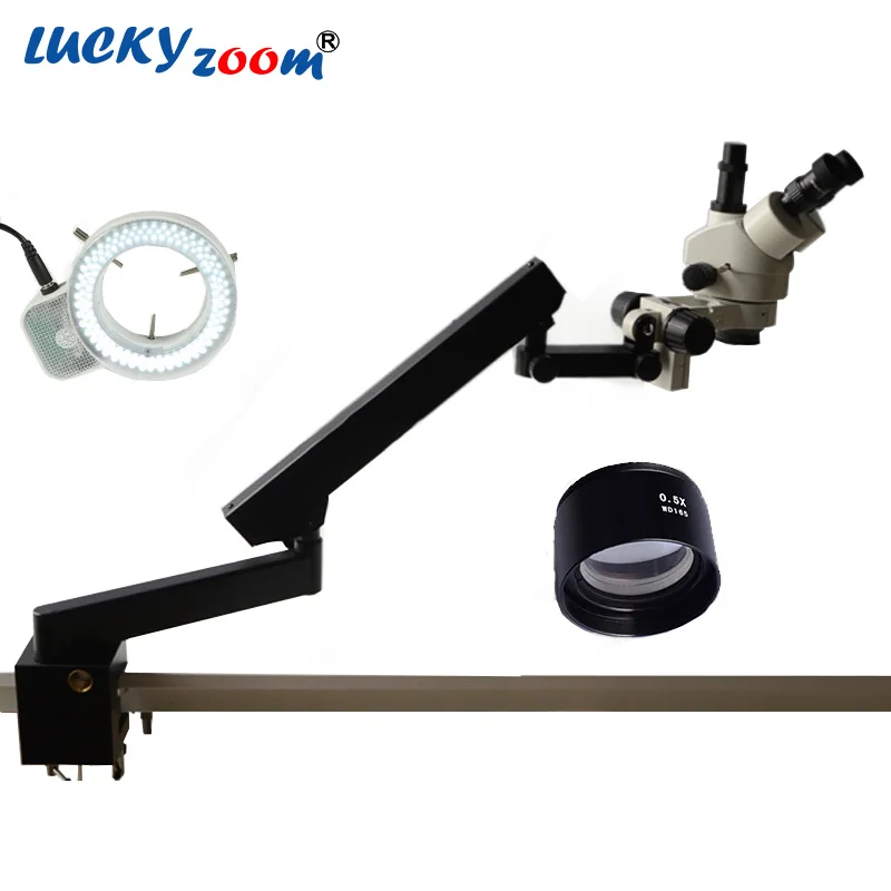 

Professional 3.5X-45X Trinocular Microscope Adjustable Articulating Arm Microscope Stand 144pcs LED Ring Light Clamp Microscopio