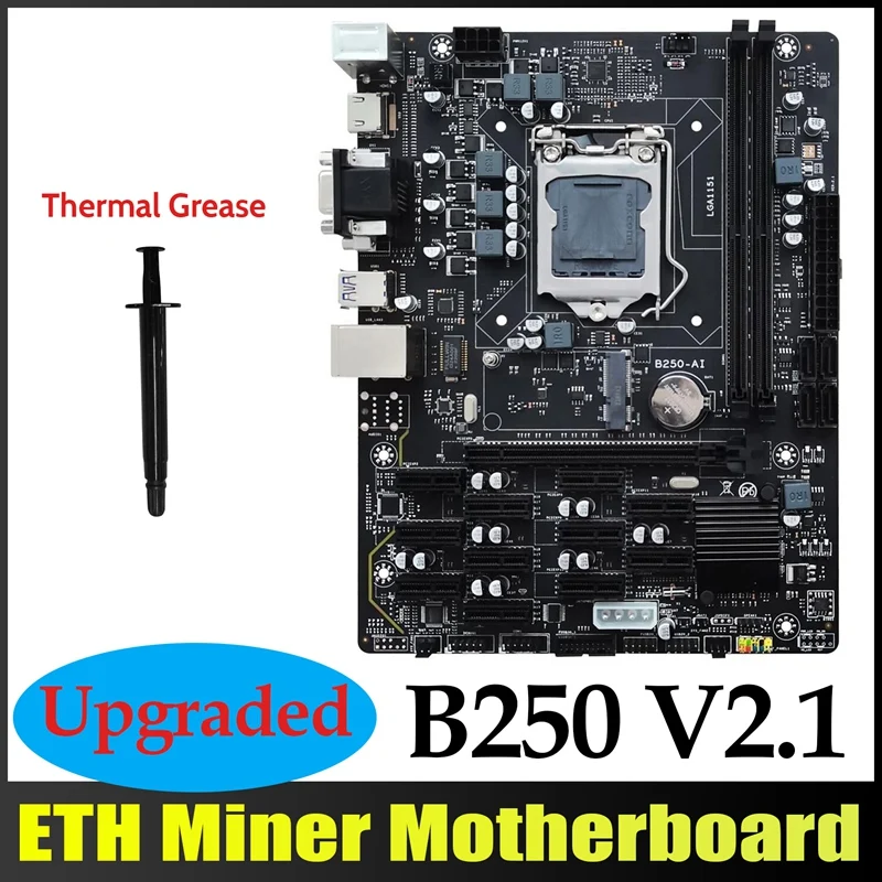 

Материнская плата B250 V2.1 BTC для майнинга, материнская плата 12xpcie + термальная смазка LGA1151 DDR4 MSATA USB3.0 B250 ETH для майнинга