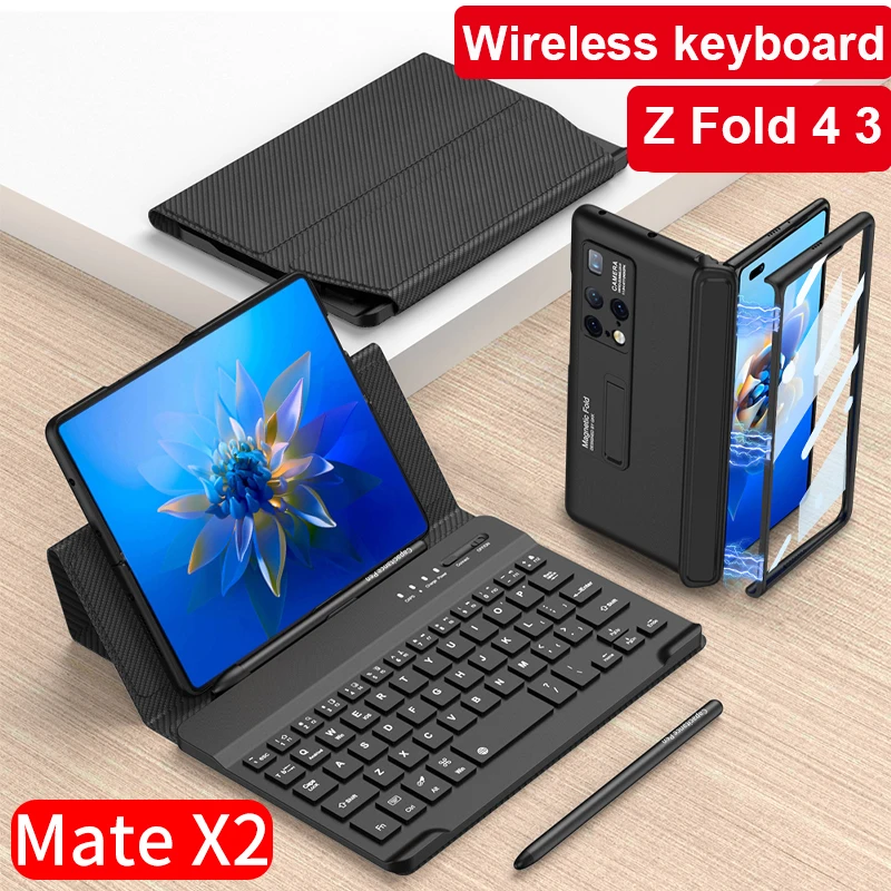 

Чехол с беспроводной клавиатурой для Huawei Mate X2, кожаный флип-чехол с подставкой и магнитной клавиатурой для Samsung Galaxy Z Fold 4 3 2, чехол для телефона