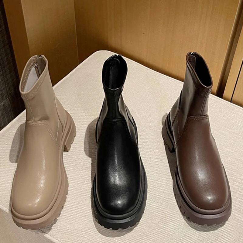 

Женские ботильоны в западном стиле, офисные Ботинки в Корейском стиле на низком каблуке с круглым носком и резиновой подошвой
