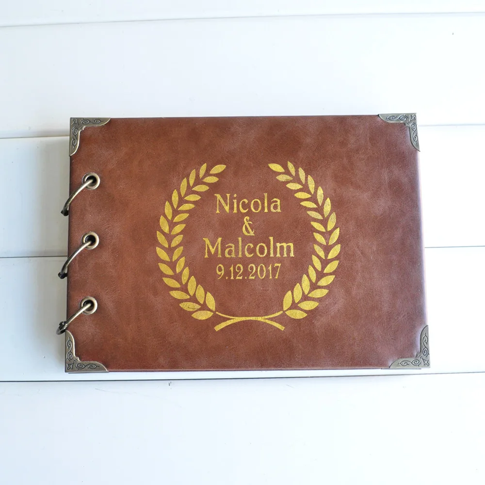

Personalized Leather Guestbook Gold Foil Wedding Guest Book Hardcover Wedding Album Monogram Journal Gift Wedding Signature Book