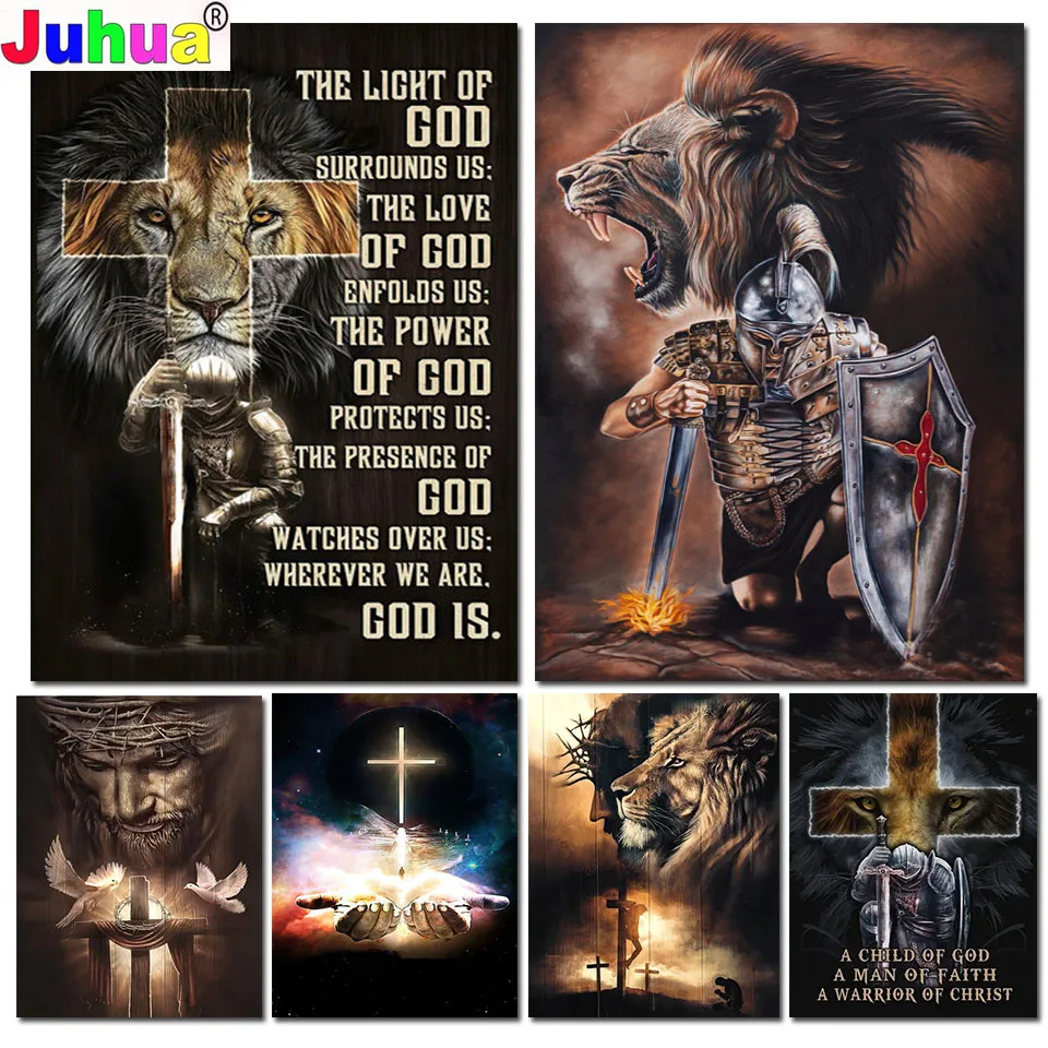 

Jesus Christ Diamond Art Painting Symbols the Lord in Scripture The Lion of Judah Warrior Lamb of God Diamond Mosaic Home Decor