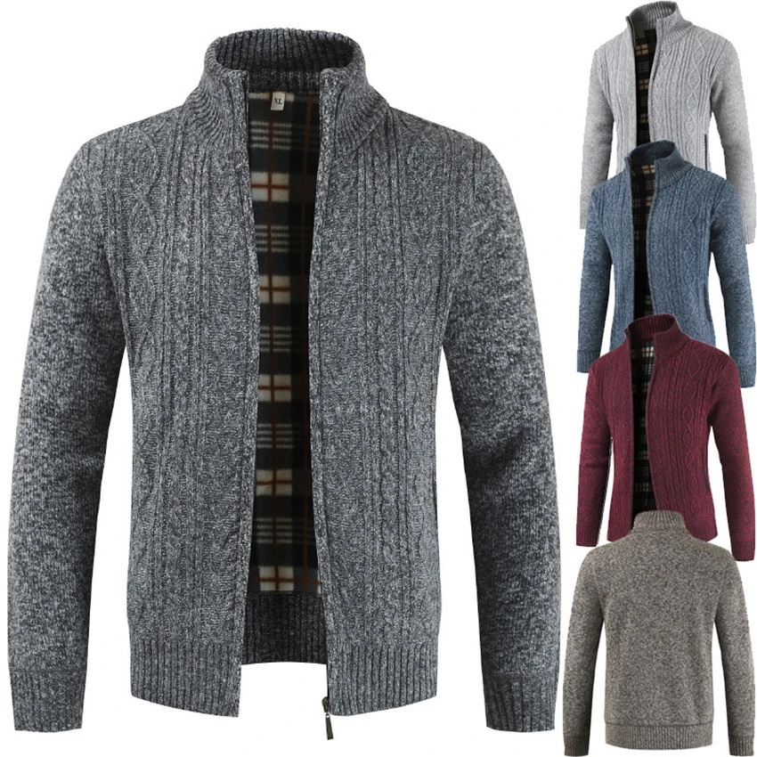

Men's Thick Winter Cardigan Sweater Autumn Stand Collar Zipper Knitted Casual Sweatercoat Coats Warm Clothes Knitwear For Man