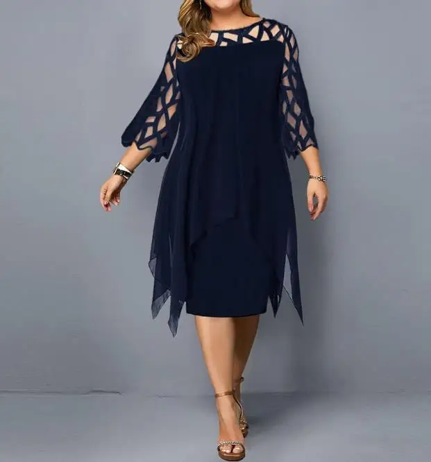 

Women's Summer Lace Elegant Fashion A-Line Dress European and American Stitching Irregular Hem Design Chiffon Dresses Female