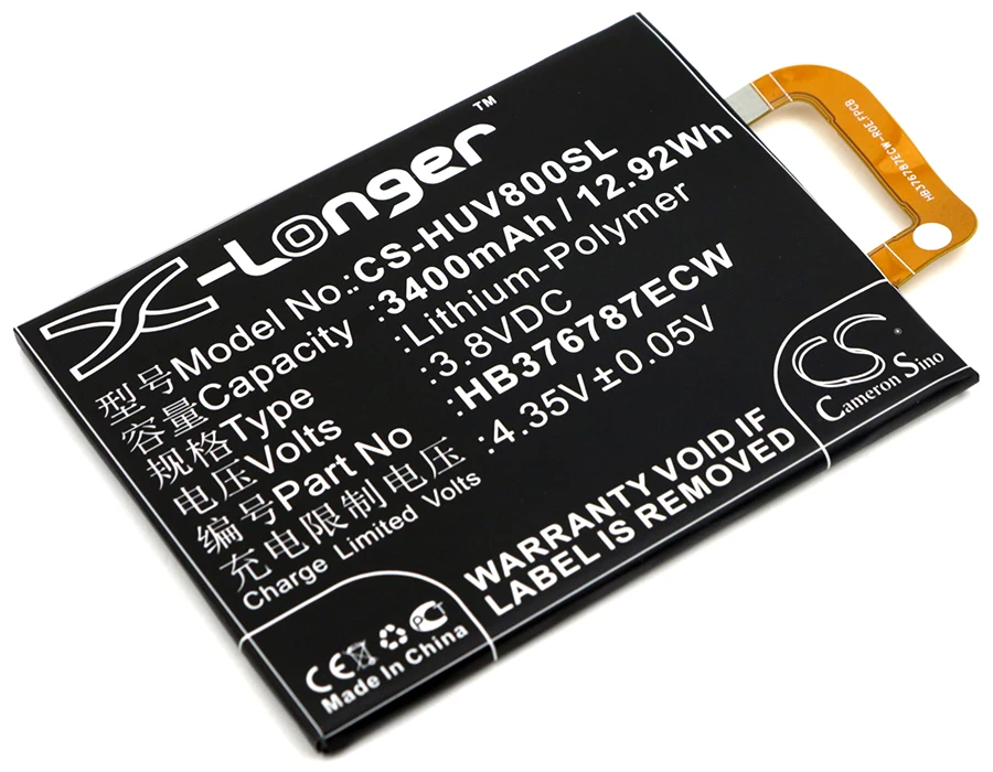 

Cameron Sino Mobile SmartPhone Replacement Li-Polymer Battery 3400mAh For HB376787ECW Alcatel Honor V8, Honor V8 P Free Tools