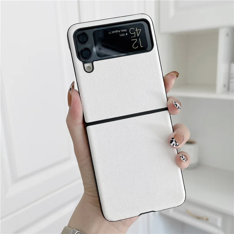 

Case for Samsung Galaxy Z Flip 3 Plain Weave Plain Leather Galaxy Z Flip 3 Case Anti-knock Luxury PC Protective Cover