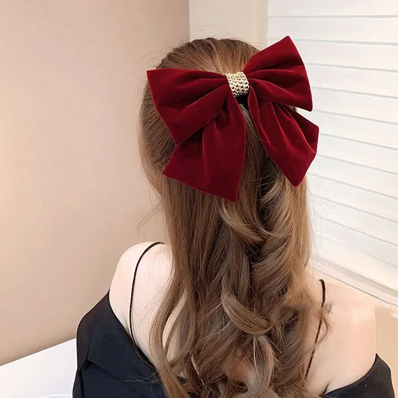 

Заколка для волос с большим бантом женская, милый бархатный зажим для хвоста в Корейском стиле, Весенняя Вельветовая шпилька с большим бант...