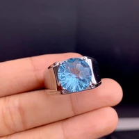 natural topaz ring blue mens party big stone fine jewelry high quality s925 silver backed test