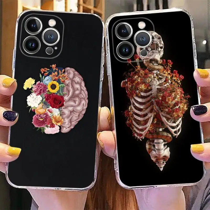 

Aesthetic Human Organs Brain Heart Phone Case For iPhone 14 13 12 11 Pro Max XS X XR SE 2020 6 7 8 Plus Mini Transparent Shell