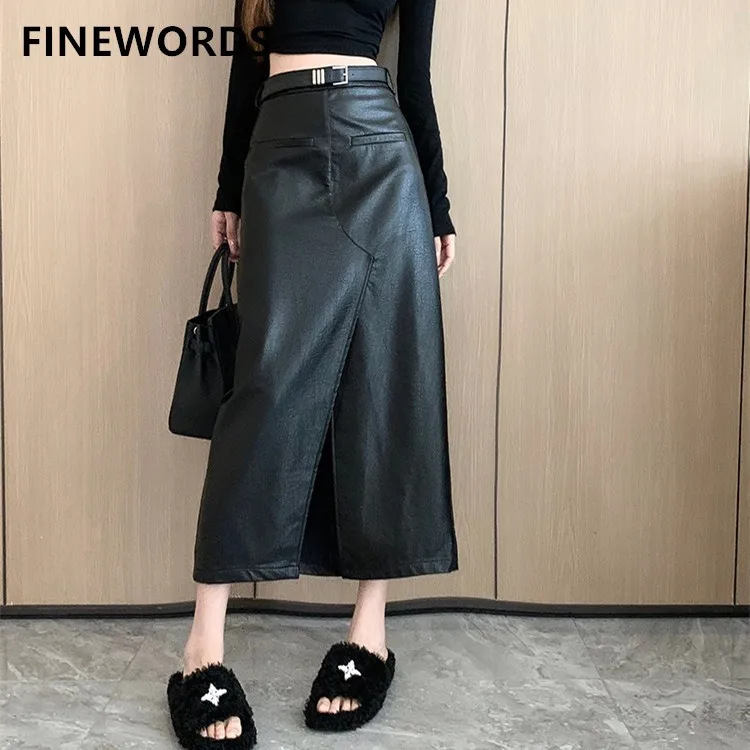 

Женская винтажная юбка из ПУ кожи, с высокой талией