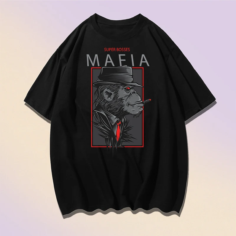 

Футболка мужская с коротким рукавом, модная тенниска с принтом животных шимпанзе, хлопковая майка в стиле кэжуал, черный цвет, лето