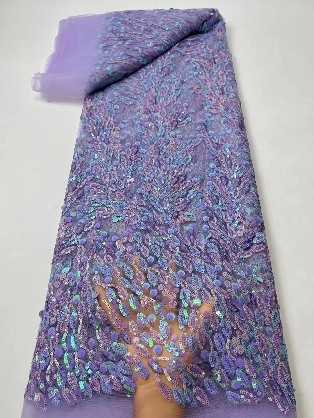 

Purple Sequins African French Groom Mesh Lace Fabric High Quality Tulle Lace Material Bridal For Nigerian Wedding Dress Sewing