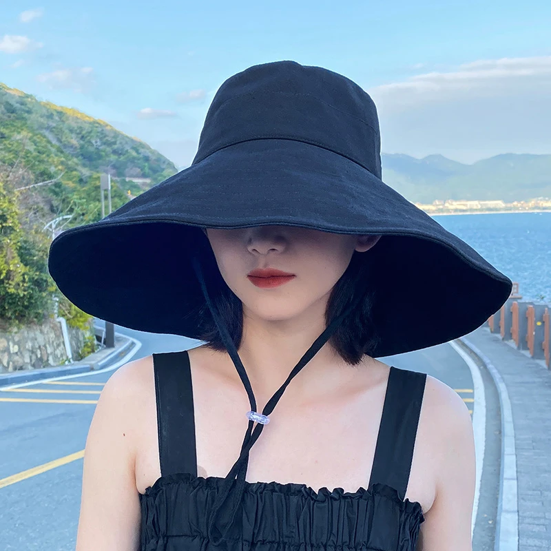 

Summer Wide Brim Sun Hat Trendy Women's Outdoor Travel Beach UPF50+ Bucket Hat Ladies Casual Solid Bob Panama Fisherman Cap