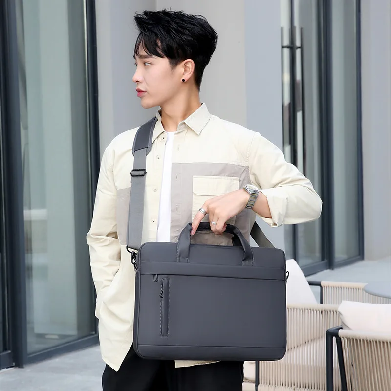 Men's Thin Briefcases For Men Handbags Waterproof Large Capacity Briefcase Shoulder Strap Laptop 15.6 Inch Black CrossbodyBag