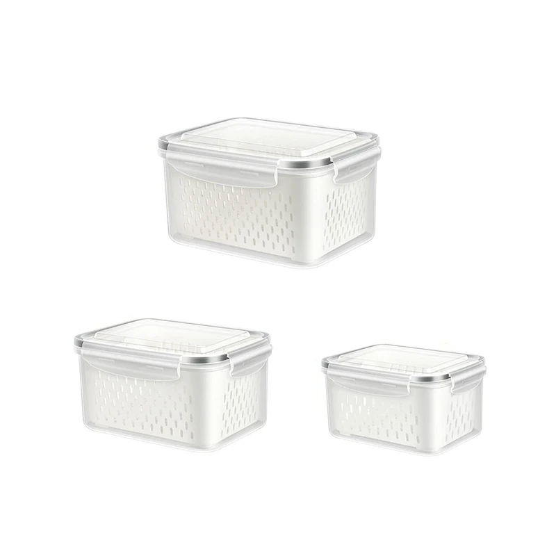 

Fruit Vegetable Storage Containers For Fridge, 3 Pack Produce Saver Containers Refrigerator Organizer Bins For Salad
