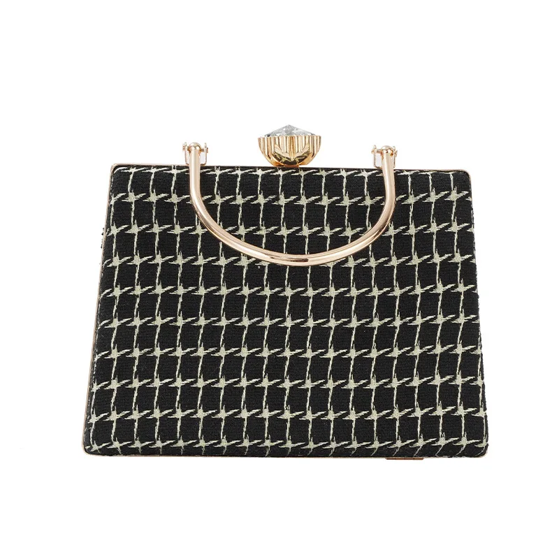 Black Checked Square Bag Women's Simple and Versatile Shopping Female Handbag Girl's Campus Bag Metal Handle Dating Bag 2023
